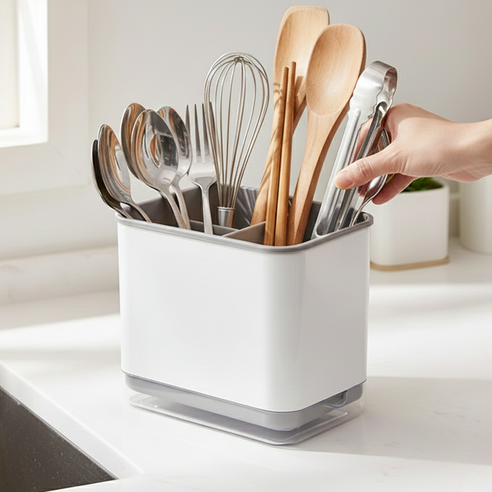 홈앤로그 3분할 물빠짐 주방 수저통, 1개, 화이트 9,900원