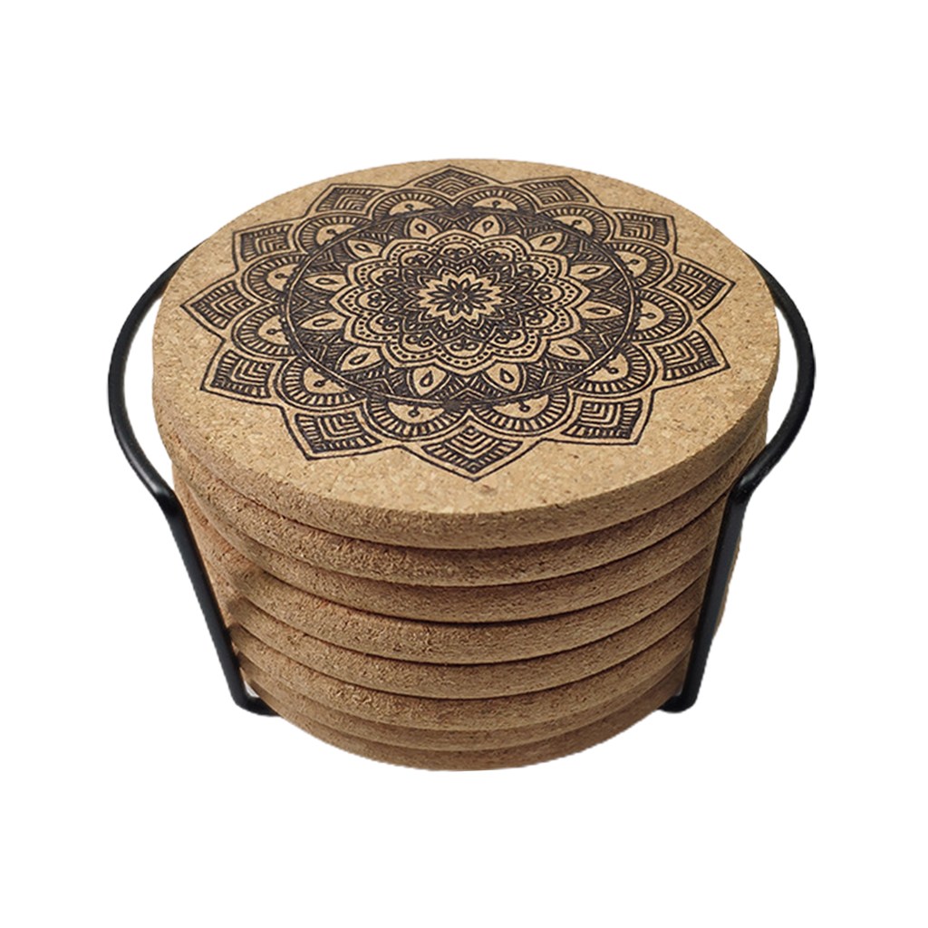 북유럽 스타일 만다라 패턴 원형 코크 코스터 1세트 홀더 스탠드 랙 나무 음료 흡수 매트 테이블 유리컵 머그 패드 농가 바 장식용 12,280원