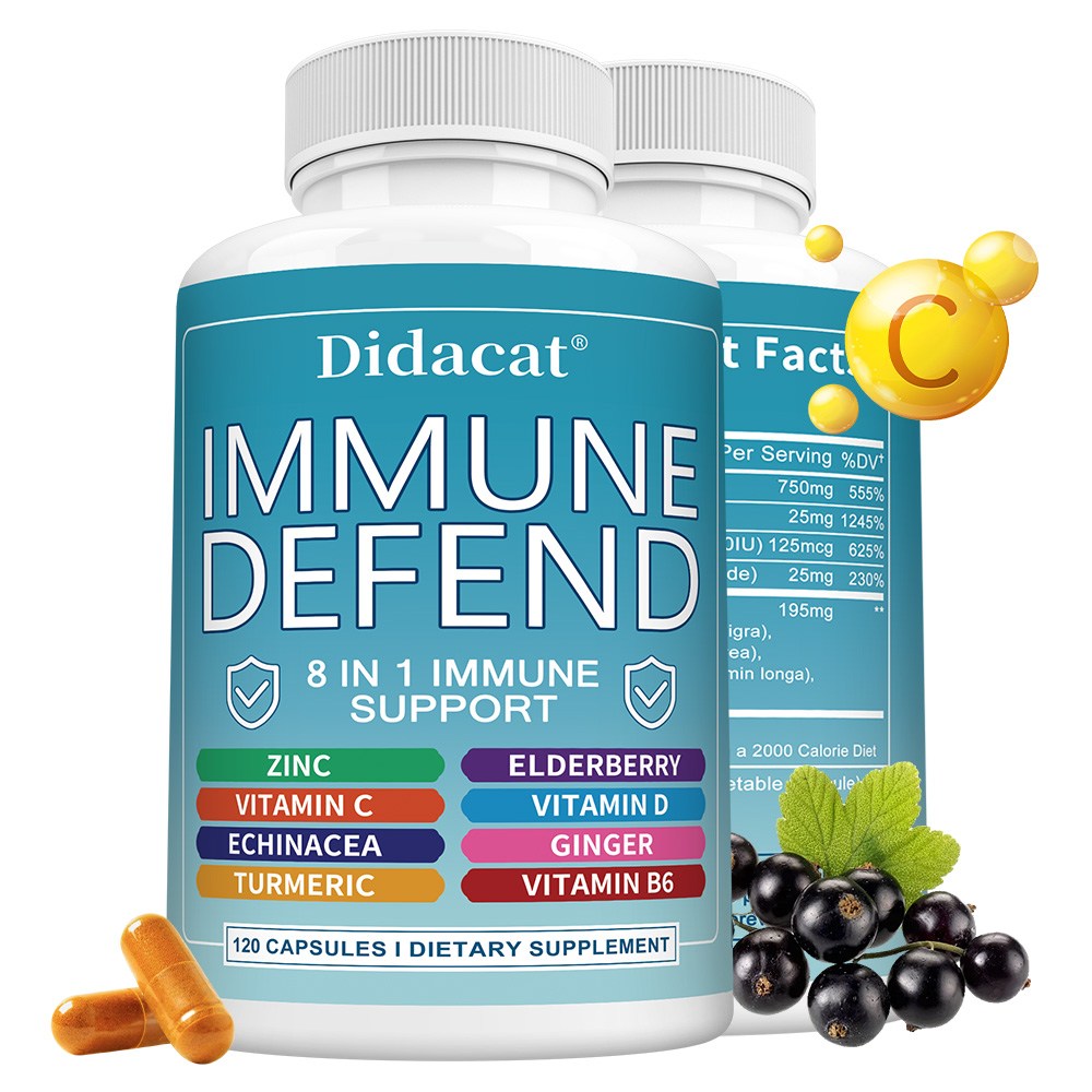 8 in 1 면역력 증강 보충제로 라즈베리, 비타민 C와 아연, 비타민 D, 커큐민과 생강, 비타민 B6, 에키네시아 함유, 3개, 120회분 62,600원