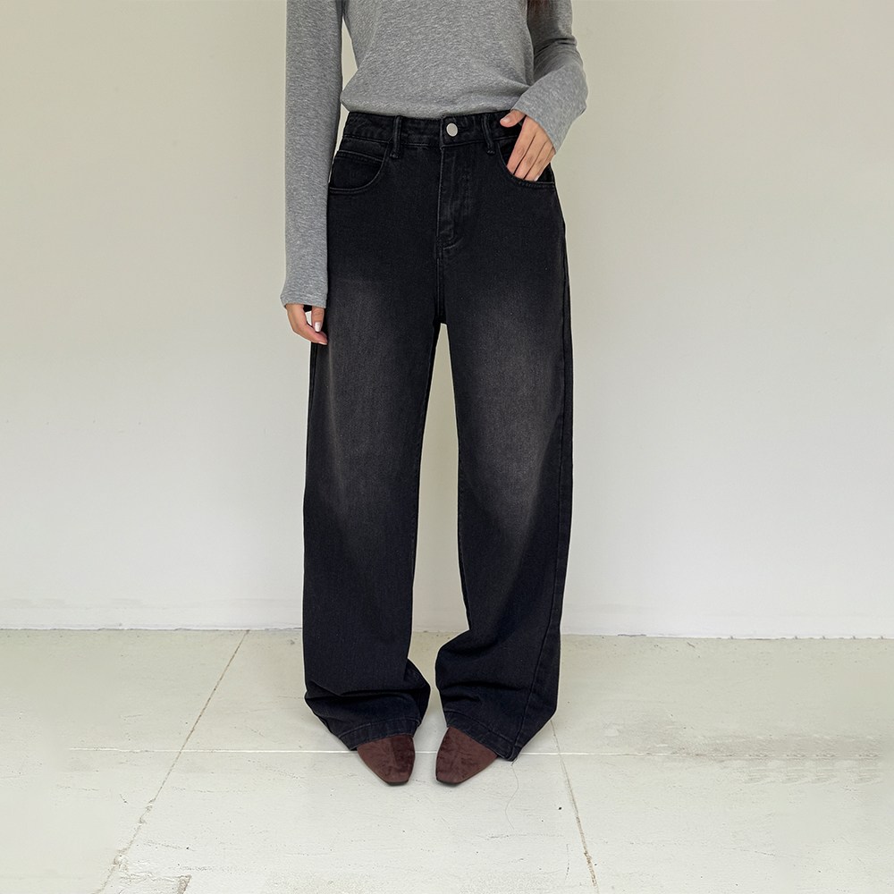 에미올 빈티지 워싱 스판 하이웨이스트 와이드 레그 데님팬츠 EPJN003 54,810원