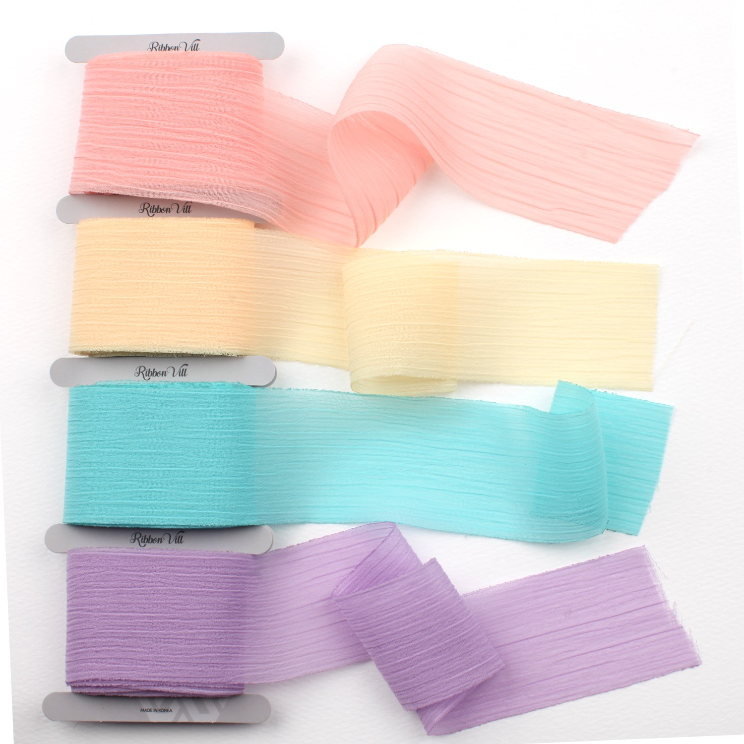리본빌 쉬폰 리본끈 세트, 주름 리본(4색 3마씩) 12,900원