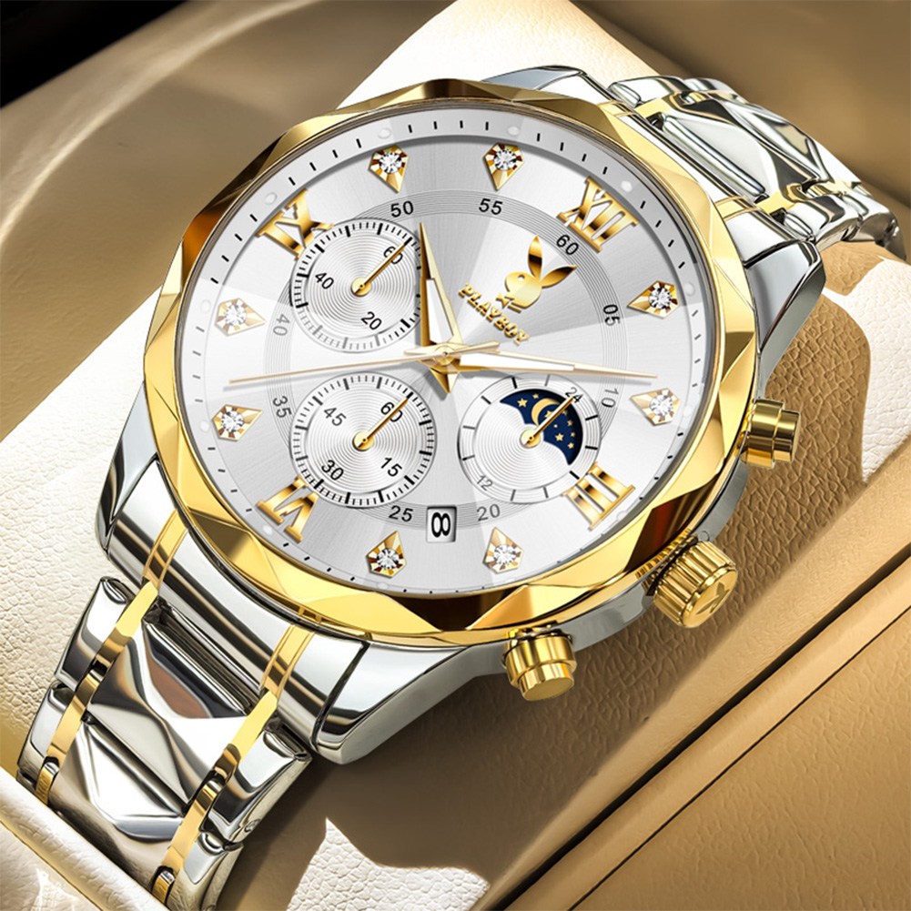 PLAYBOY 플레이보이 남성 크로노그래프 시계 명품디자인 방수 럭셔리 다이아몬드 다이얼 쿼츠워치 51,400원