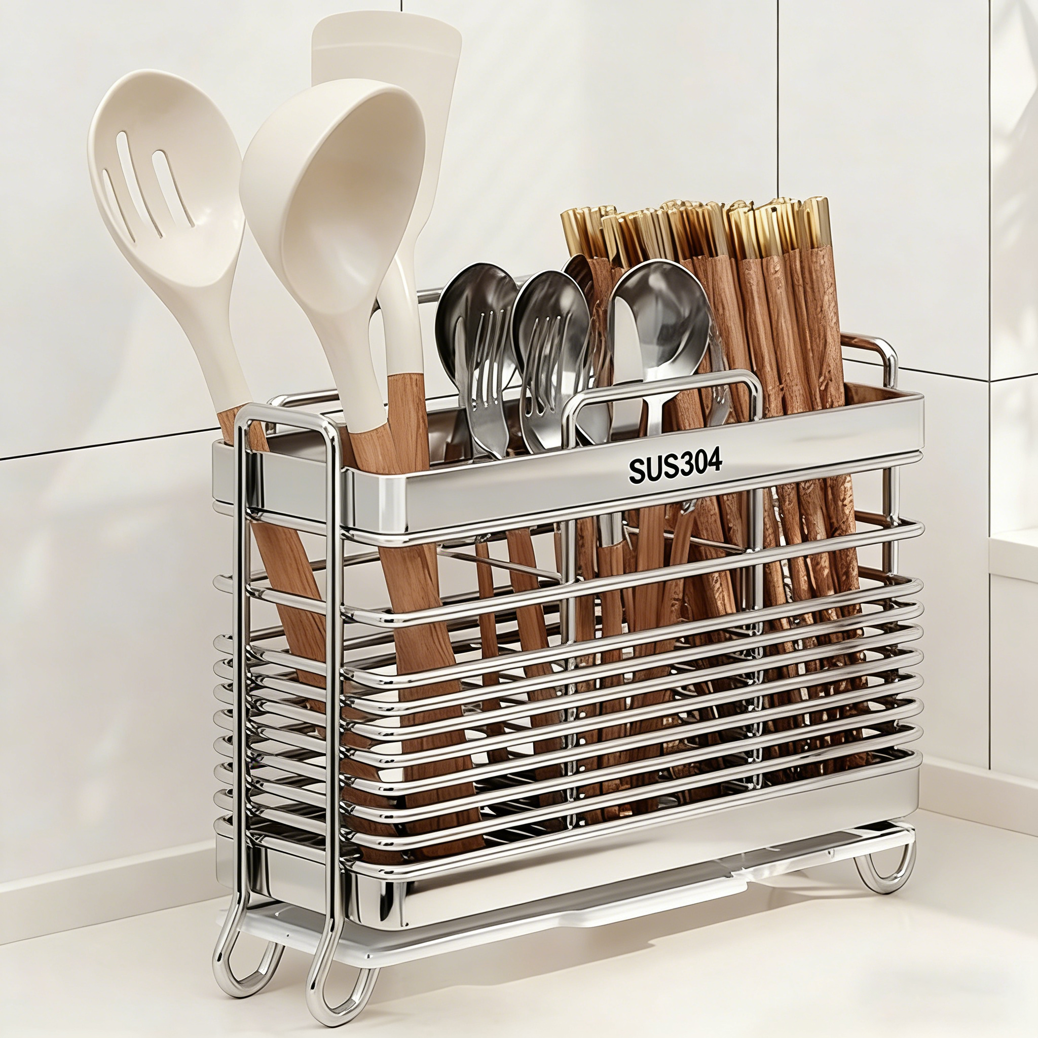 블럭마트 주방 304 스텐 자동 물빠짐 수저꽂이 3구 13,800원