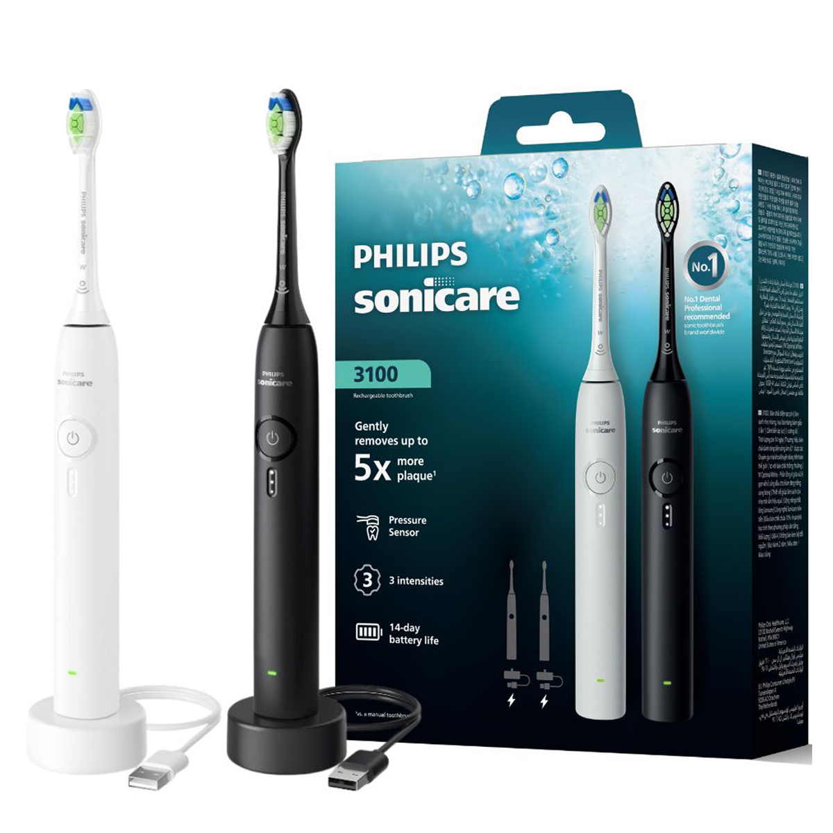 필립스 소닉케어 3100 시리즈 더블핸들 전동칫솔 2종 세트, HX4039/23, 블랙, 화이트, 1세트 89,000원