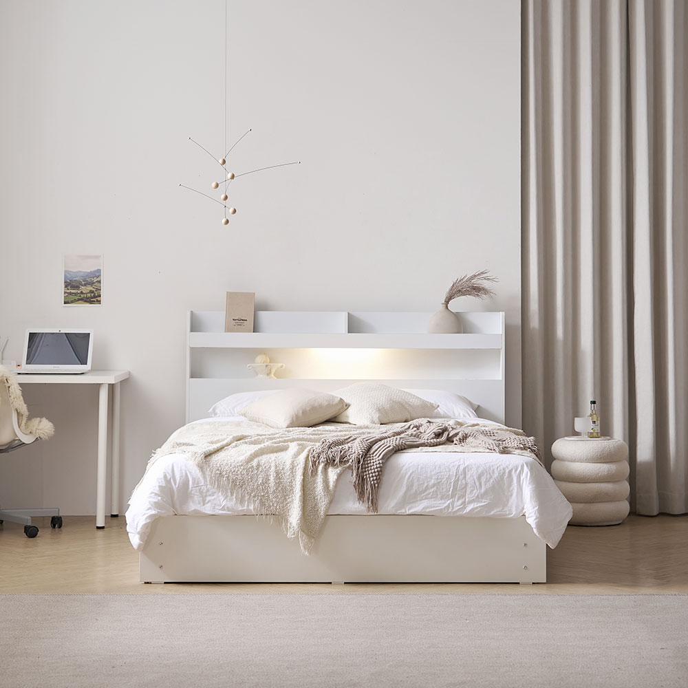 [베디스] 시엘 LED조명 서랍형 수납식 호텔식 침대 프레임 숨결애 독립 포켓 스프링 라텍스 매트리스 침대 세트, 화이트 248,000원