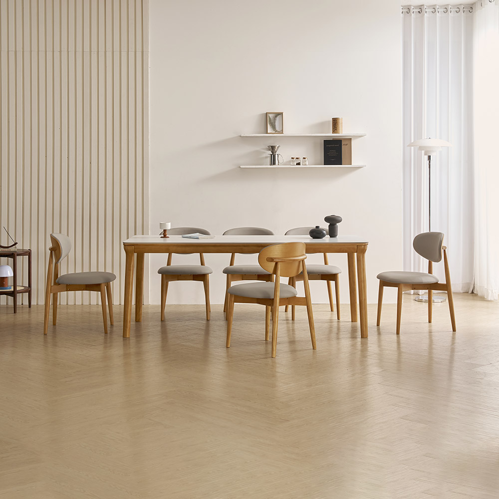 라로퍼니처 보나 1900 포세린 통 세라믹 6인 고무나무 원목 식탁 세트 화이트 / 그레이 상판 741,000원