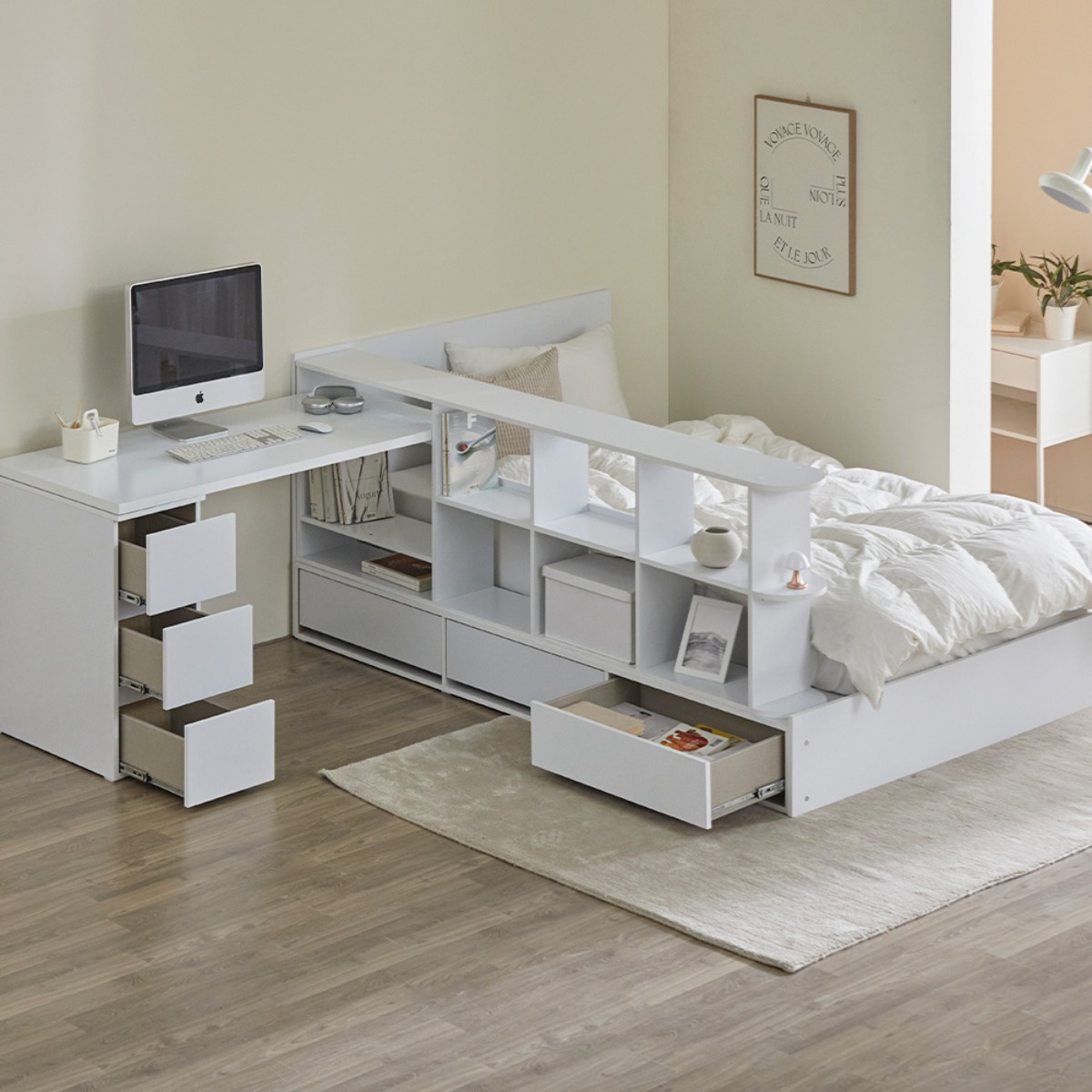 [할인해봄] 파로마 큐브B 책상 책장선반 파티션 수납침대 학생침대 풀세트 SS 프레임만, 화이트 399,000원