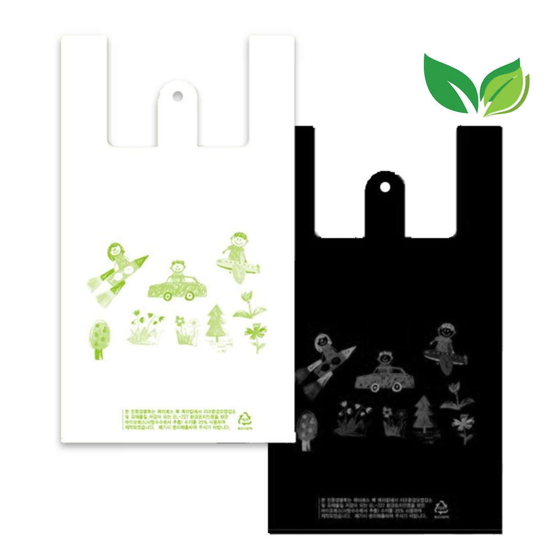친환경 비닐봉투/ 친환경 손잡이 봉투/ 친환경 쇼핑백 (5리터/300매) (백/흑) 15,500원