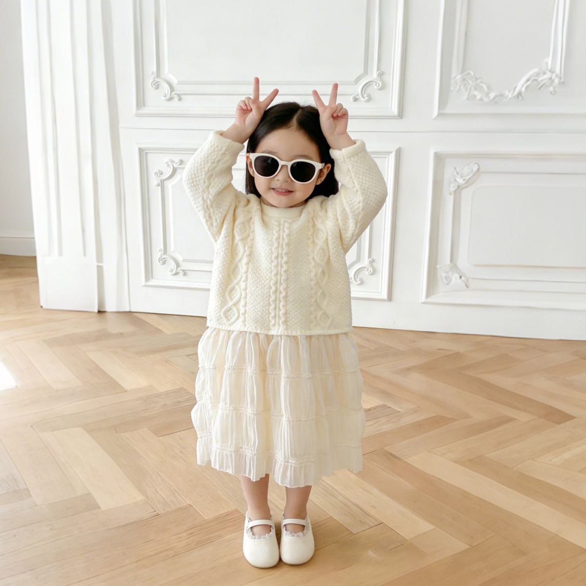 투에그 여아 니트 주름 스커트 레어어드 롱 원피스 33,900원