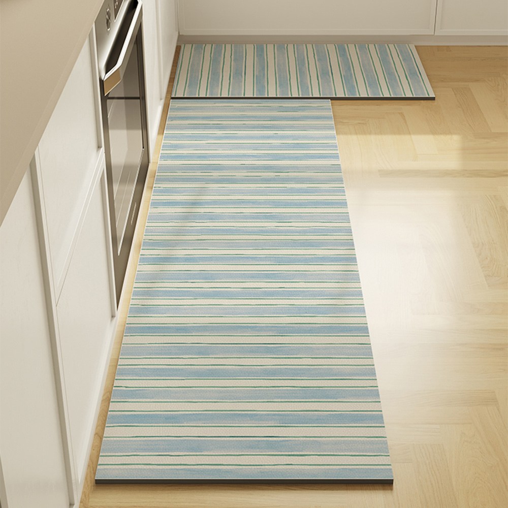 Pogeuni 줄무늬 도파민 가죽 주방 발매트 방수 다용도 간편세척 싱크대 발매트, 1개, 블루 15,900원