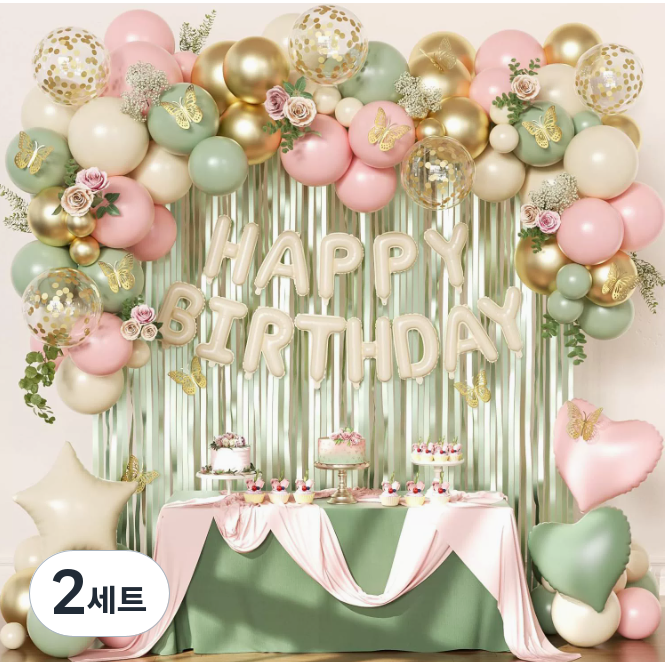 모아룸 풍선 파티 생일 이벤트 장식 풍선구름 세트, 2세트, 그린핑크 풍선 세트 25,550원