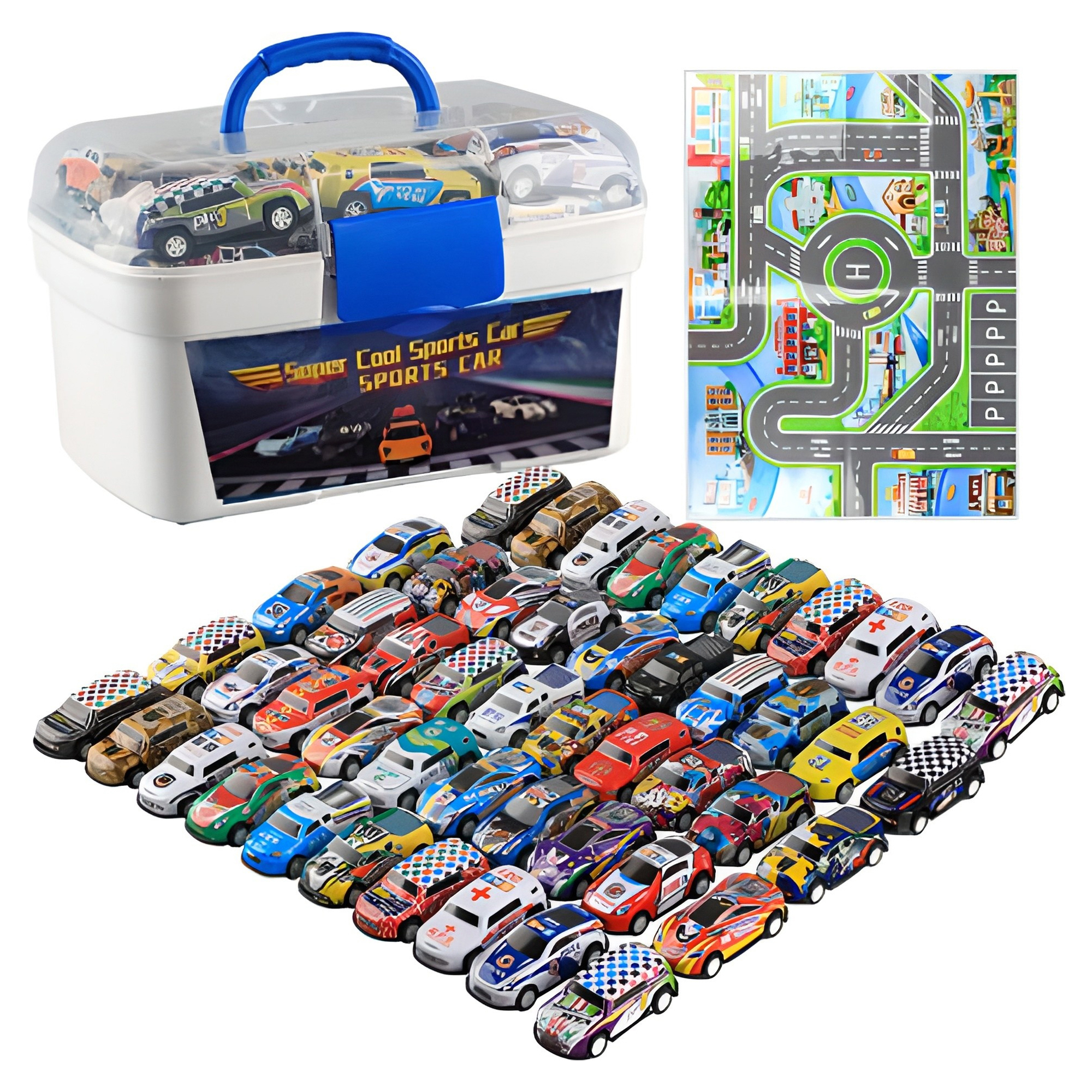 풀백 미니카 50종 + 놀이판 1장 + 보관함 1개 세트, 혼합색상, 1세트 15,900원