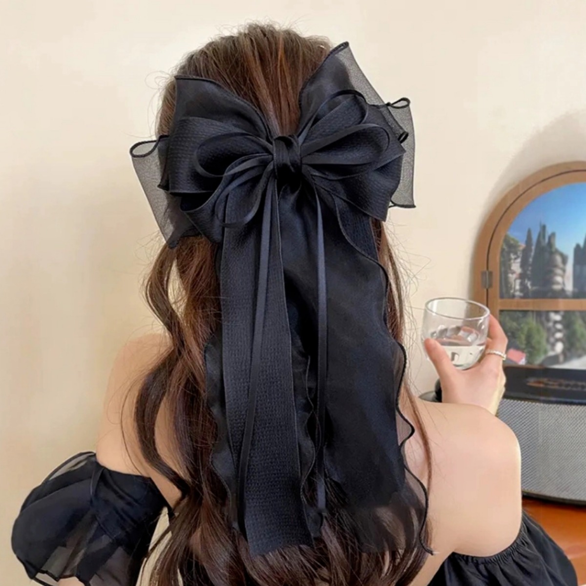 SUNSHINE 대왕 리본 자동 헤어핀 포인트 반머리 집게핀 13,900원