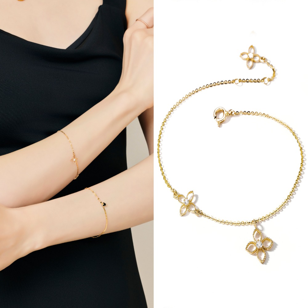 펠리체골드 14K 포인트 플라워 팔찌 (+선물포장) 여자친구 기념일 데일리 심플 꽃 레이어드 로즈골드 할로우 296,100원