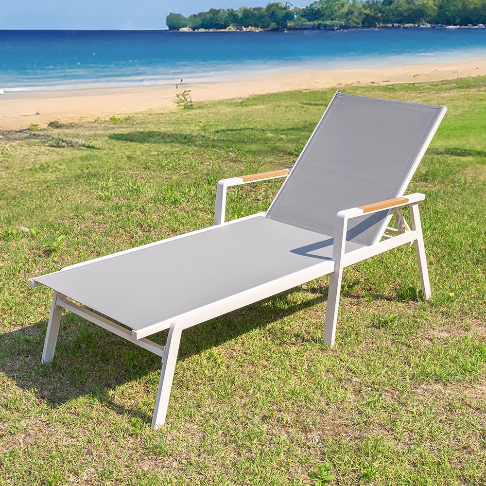 알파 썬베드 알루미늄 수영장 비치 테라스 야외 리조트 펜션 휴양지 침대 선베드 카페 의자, 화이트 128,000원