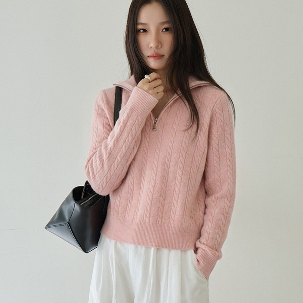 타니즈 레티머 반집업 하이넥 여성 케이블 긴팔 니트 21,900원