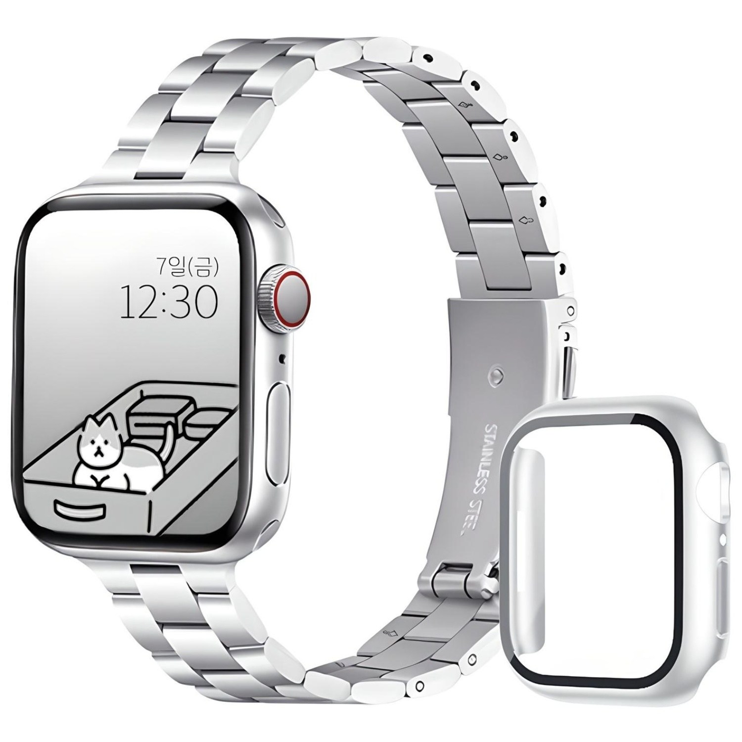 아이비온 애플워치 슬림 메탈 스트랩 40 44 + 풀커버 케이스 세트 13,900원