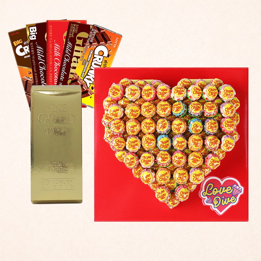 아이 러브 초콜릿 츄파춥스 사탕 선물세트 (골드바 초콜릿 + 츄파춥스 러브 다이브 하트) 수능 시험 합격 졸업 생일 발렌타인데이 화이트데이, 1세트, 1.195kg 40,900원
