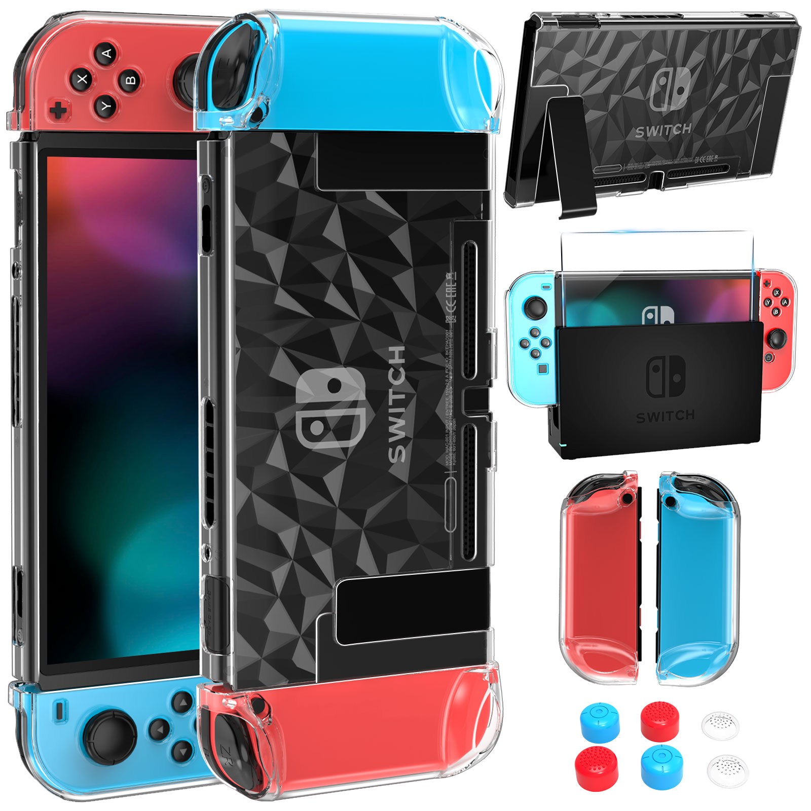 HEYSTOP 닌텐도 스위치  다이아몬드 무늬 케이스 케이스 강화필름 스틱 커버 핸드등 5종 세트 5,800원