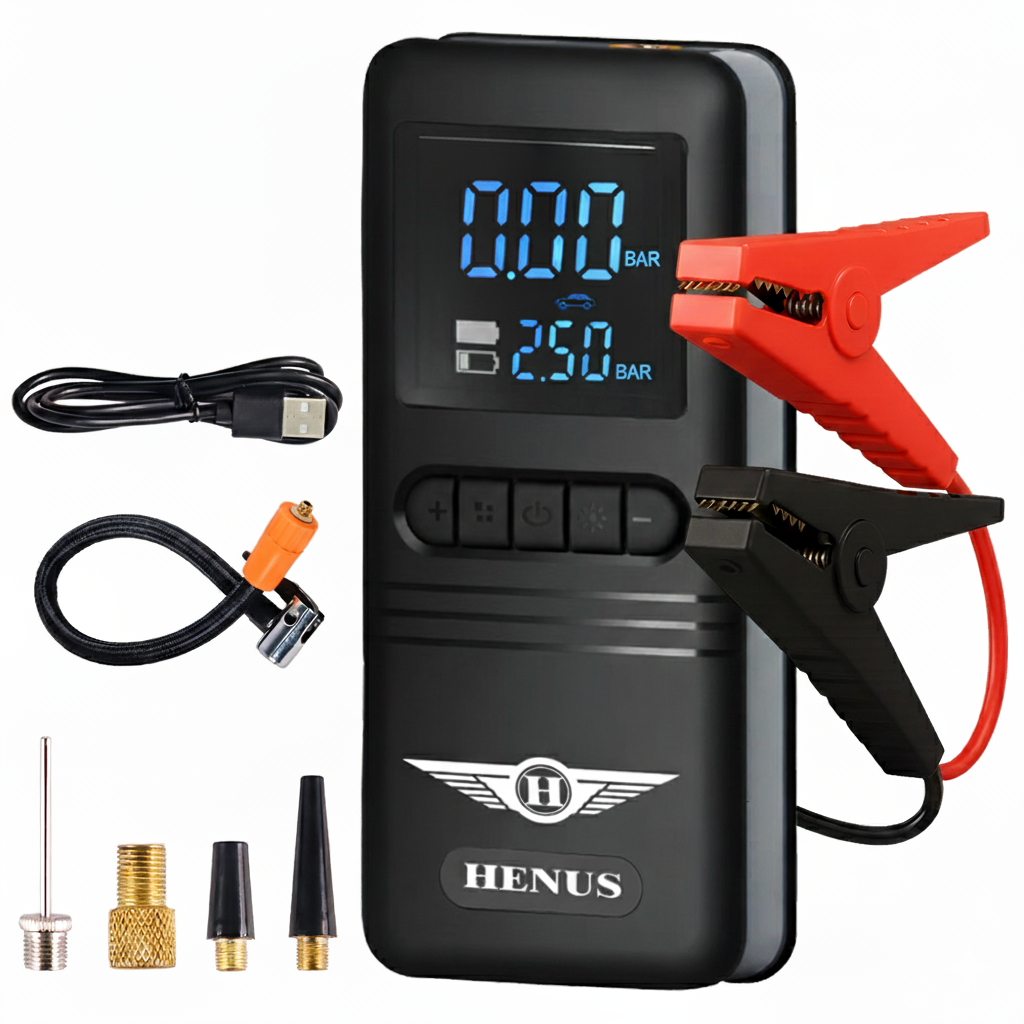 헤누스 듀얼부스터 2IN1 자동차 점프스타터 긴급시동 공기압주입기 15V+스마트 점프 케이블, 12000mAh, 1세트 75,880원