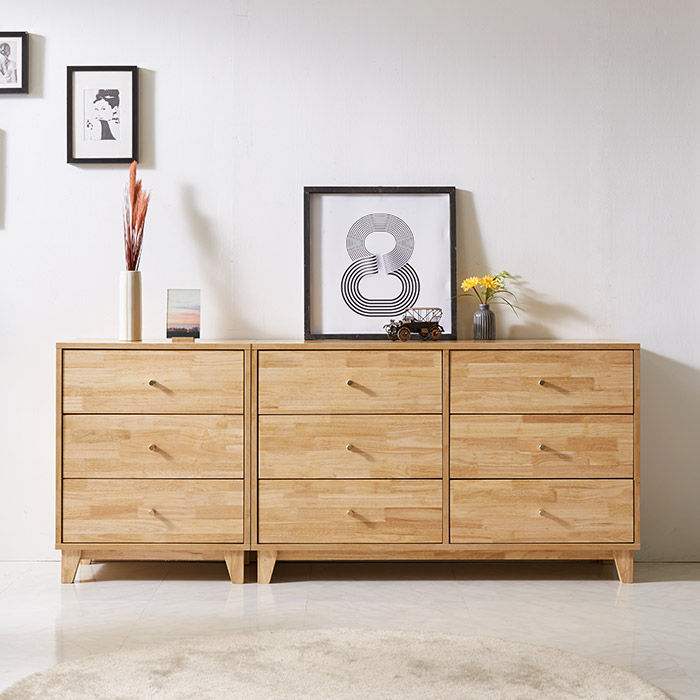 퍼스웰 그린 1800 고무나무원목 LPM 3단와이드서랍장 세트(GB_011), 내츄럴 299,000원