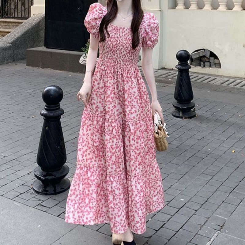 해피유통 여성 봄여름 면 꽃무늬 사각넥 퍼프슬리브 원피스 밴딩 허리 디자인bhf 20,450원