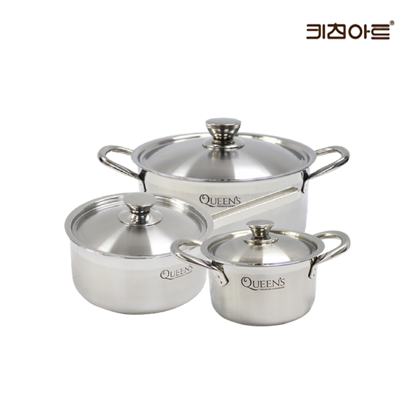 키친아트 퀸즈 통3중 스텐레스 IH 인덕션호환 냄비세트 3종 (편18+양14+20) 83,900원