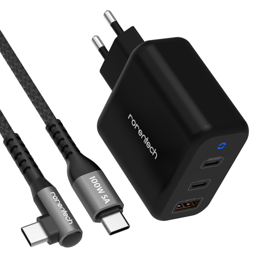 로랜텍 70W PPS PD3.0 C타입 3포트 멀티 초고속충전기 + 100W 5A L자 초고속 충전케이블 2.4m 세트, 블랙(충전기), 1세트 27,900원