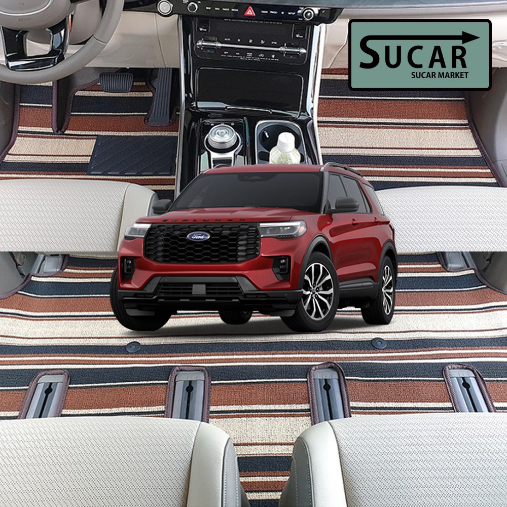 진카차 2025 더뉴 익스플로러 6세대 페이스리프트 스트라이프 뉴 코일매트 자동차 카매트 1+2+3열 6인승, 스트라이프(브라운), 더뉴 익스플로러 6세대 페리 (6인승/ST라인) 102,900원