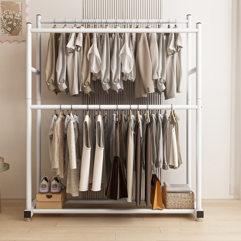 튼튼한 철제 2봉 2단 행거 대용량 스탠드 옷걸이 행거, 화이트, 현재가 44,800원