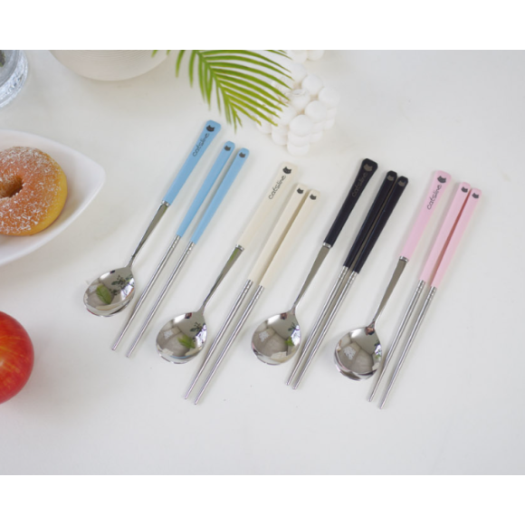 허니상점 손잡이가 편한 수저세트 국산 귀여운 예쁜 스테인레스 숟가락 젓가락 /4color, 블랙, 1개 7,600원