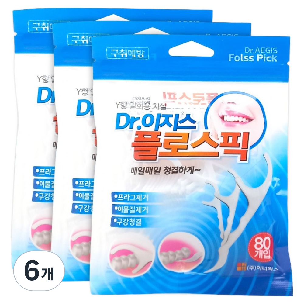닥터이지스 이너웍스 플로스픽 Y형 일회용 치실, 2cm, 80개입, 6개 12,000원