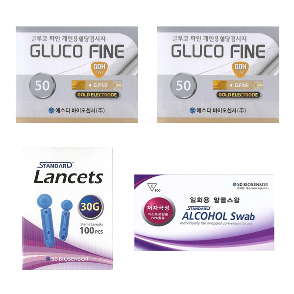 에스디바이오센서 글루코파인 혈당시험지 혈당측정검사지 세트 (시험지 100매 + 정품침100개 + 정품솜100매) SW, 1개 42,000원