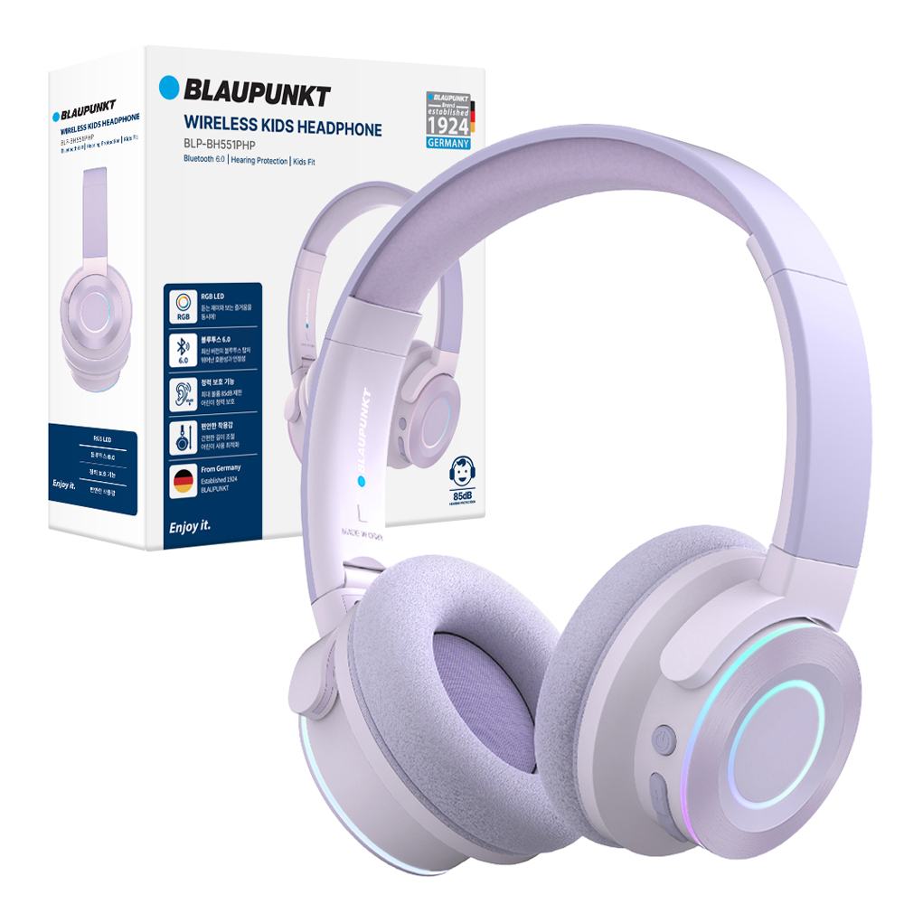 블라우풍트 청력보호 LED 블루투스 6.0 키즈 헤드폰, BLP-BH551PHP, 퍼플, 패시브노이즈캔슬링(PNC), 18시간, 멀티단자 23,800원
