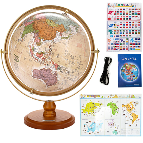 서전지구 USB타입 LED 등지구본 우드받침 320-GBSML + 세계전도 + 국기스티커 + 세계국가정보책자 86,000원