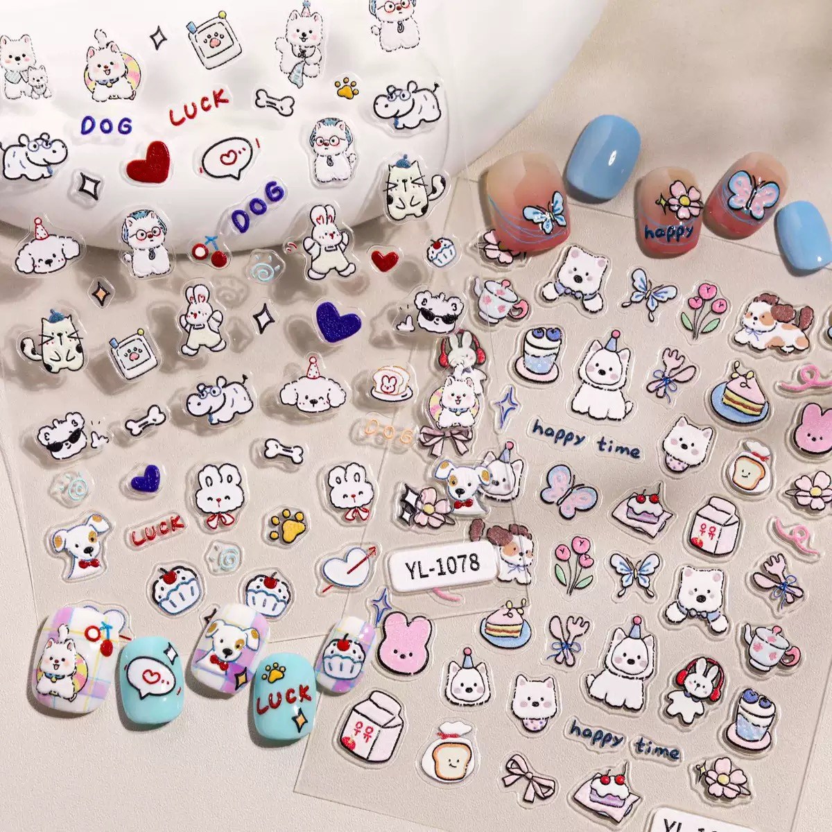별라 힙한 엠보 입체 네일 스티커 귀여운 강아지 고양이 토끼 동물원 리본 꽃 2종 세트, 2개, 강아지 스타일 8,900원