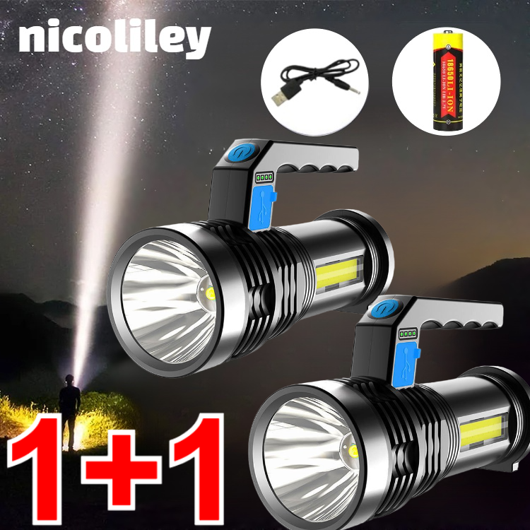 nicoliley 초강력 LED 후레쉬 충전식 서치라이트 미니 고휘도 손전등 후레쉬 1+1 12,990원