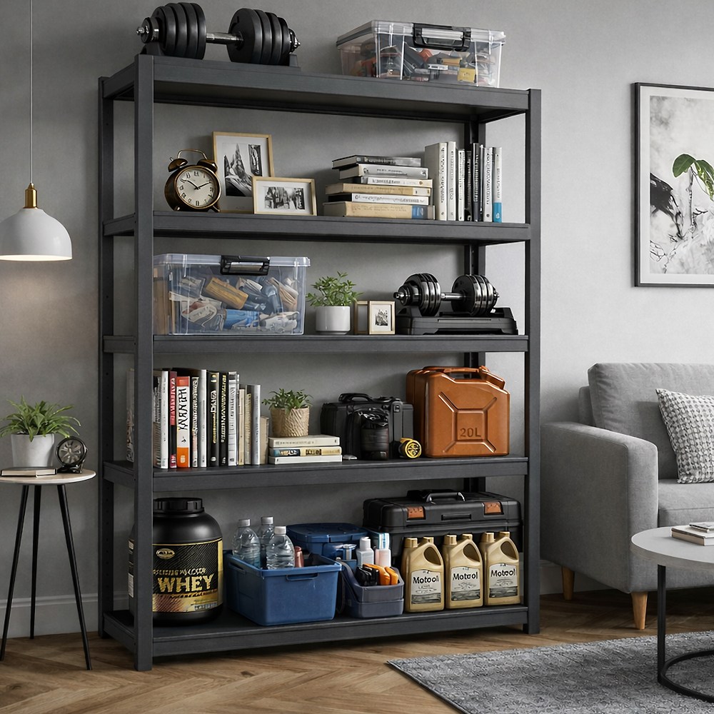 센스킹 하이센스랙 철판 선반 철제선반 베란다 수납선반 전자레인지 수납장 주방선반, 5단, 블랙 54,900원