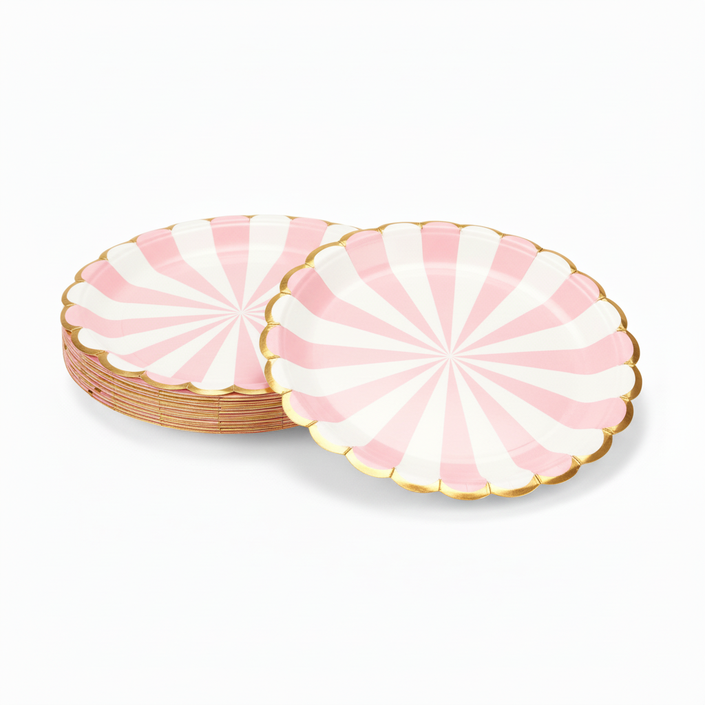 파티팡 생일파티 홈파티 일회용 테이블용품 스트라이프 파티접시 18cm 50입 [핑크] (감성파티 테이블세팅 필수템), 1개 17,500원