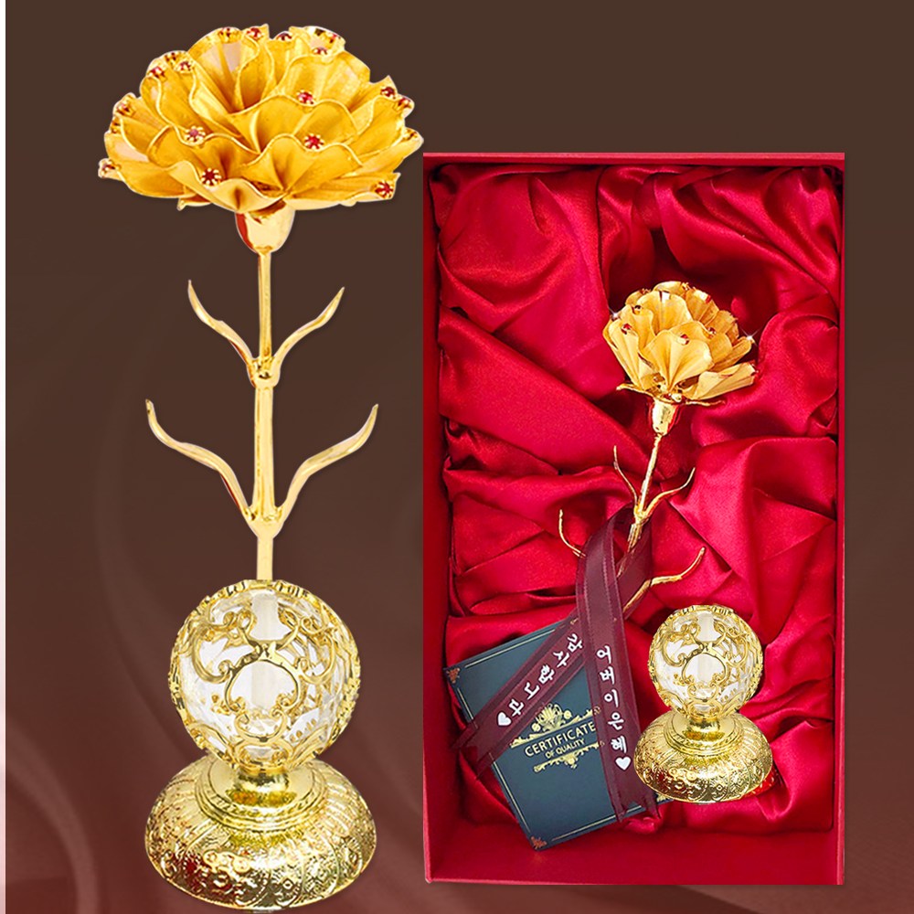 골드  24K 금카네이션 비쥬받침 금꽃 금장미 꽃 어버이날 스승의날  엄마선물 아내결혼 기념일  회갑 칠순 고급 인테리어선물 92,000원