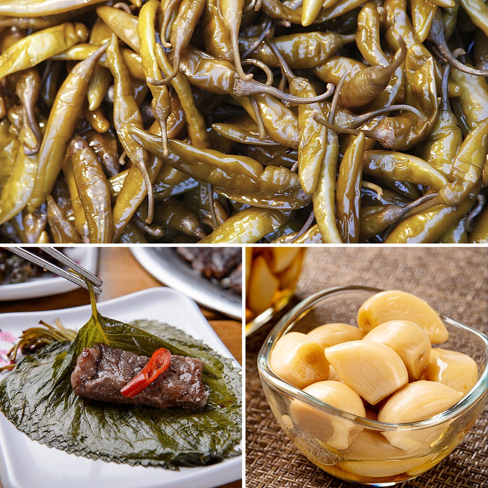 해성 절임 반찬모음 간장고추절임1kg + 간장깻잎절임1kg + 깐마늘절임1kg - 아이스박스출고 기획 패키지 18,000원