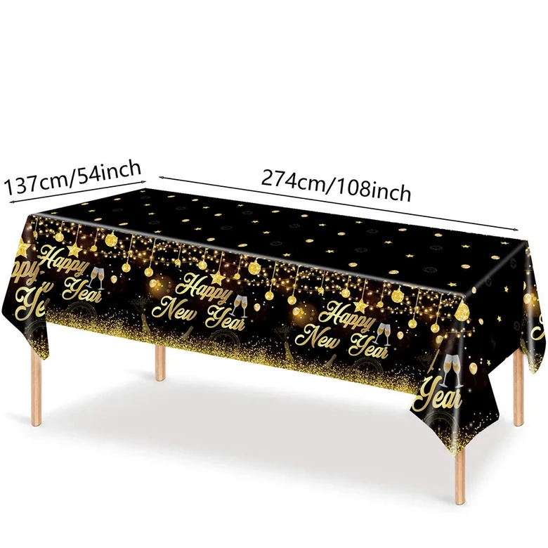 2026년 새해 복 많이 받으세요 일회용 테이블보 블랙 골든 커버 전야 파티 장식 용품 13,900원