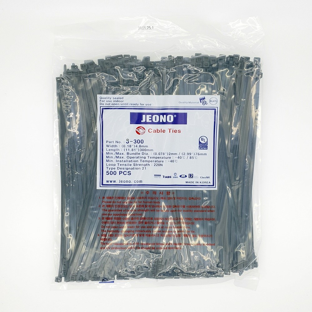 전오 케이블타이 300mm 500개 국산 내열 내한 전선정리 산업용 J-300 4.8x300mm, 블랙 19,900원