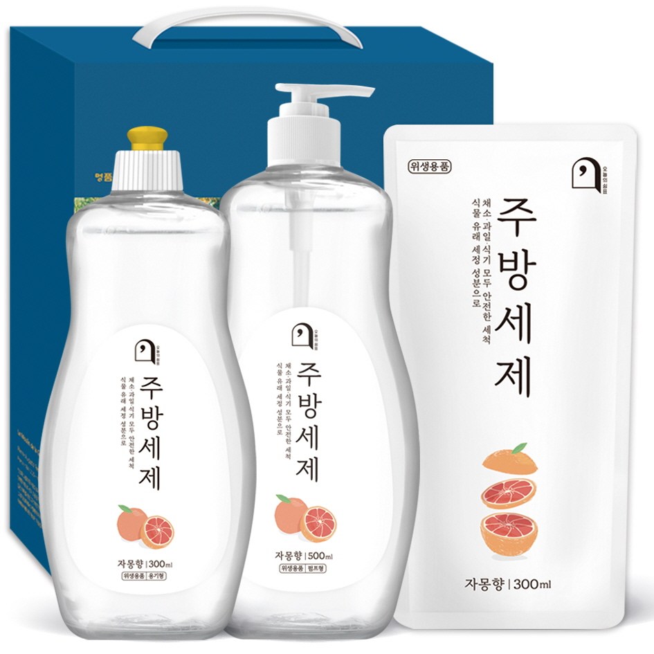 오늘의쉼표 세제 선물세트 답례품 자몽 52호 (주방세제 용기 + 리필), 1개, 현재가 7,400원