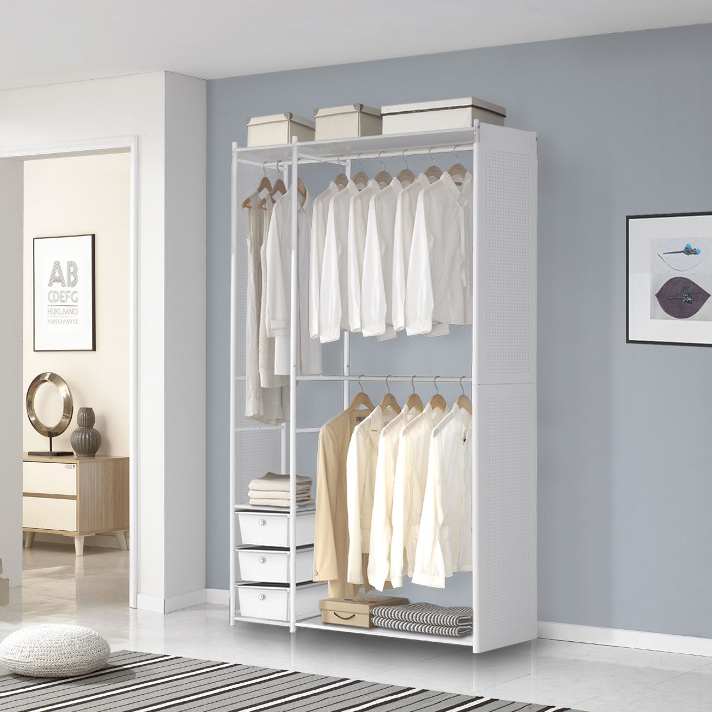 휴센 2단 철제 스탠드 드레스룸 시스템행거 튼튼한 옷장 행거 208,900원