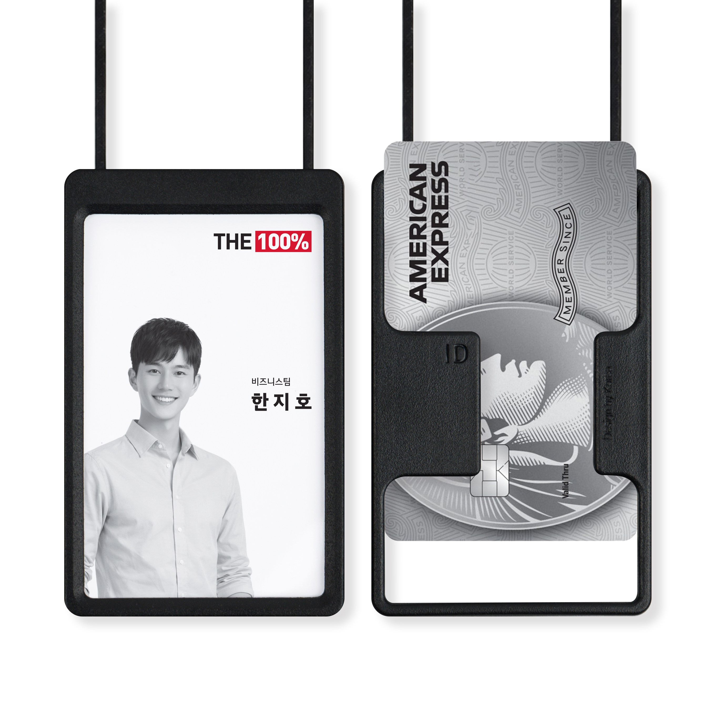 THE100% 사원증 케이스 목걸이 카드 줄 출입증 명찰 에어프레임, 1개, 블랙 12,000원