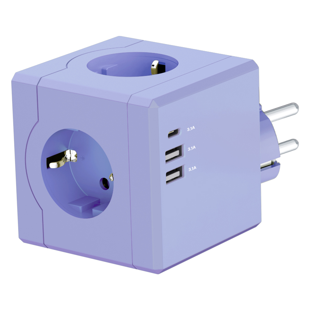 티메코 SF코팅 큐브 디자인 멀티탭 4000W 고용량 3구 (USB-A 2개 C타입 1개), 1개, 라벤더, 7.6cm 29,800원