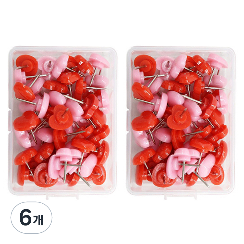 문구담 귀여운 하트모양 압정 핑크레드, 6개, 50개입 23,700원