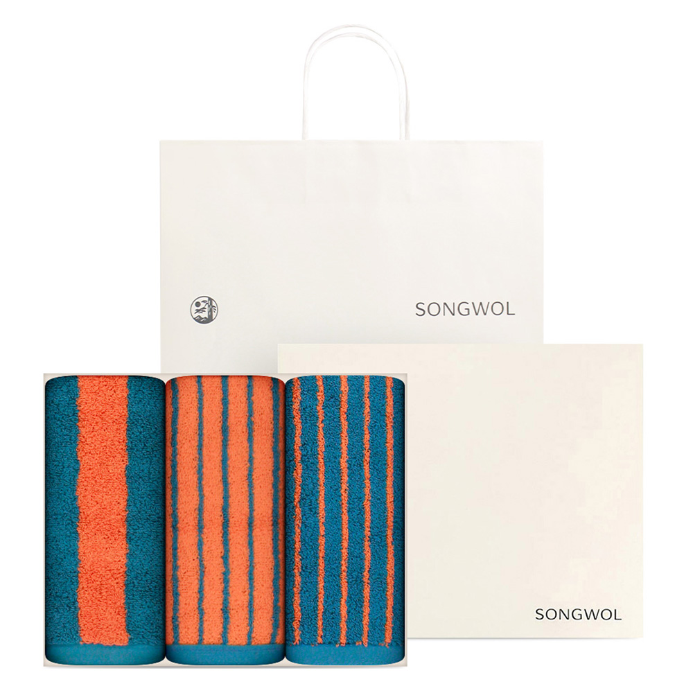송월타올 컬러릭 스트라이프 180g 30수 코마사 슬림2p + 와이드1p 쇼핑백 선물세트 28,900원