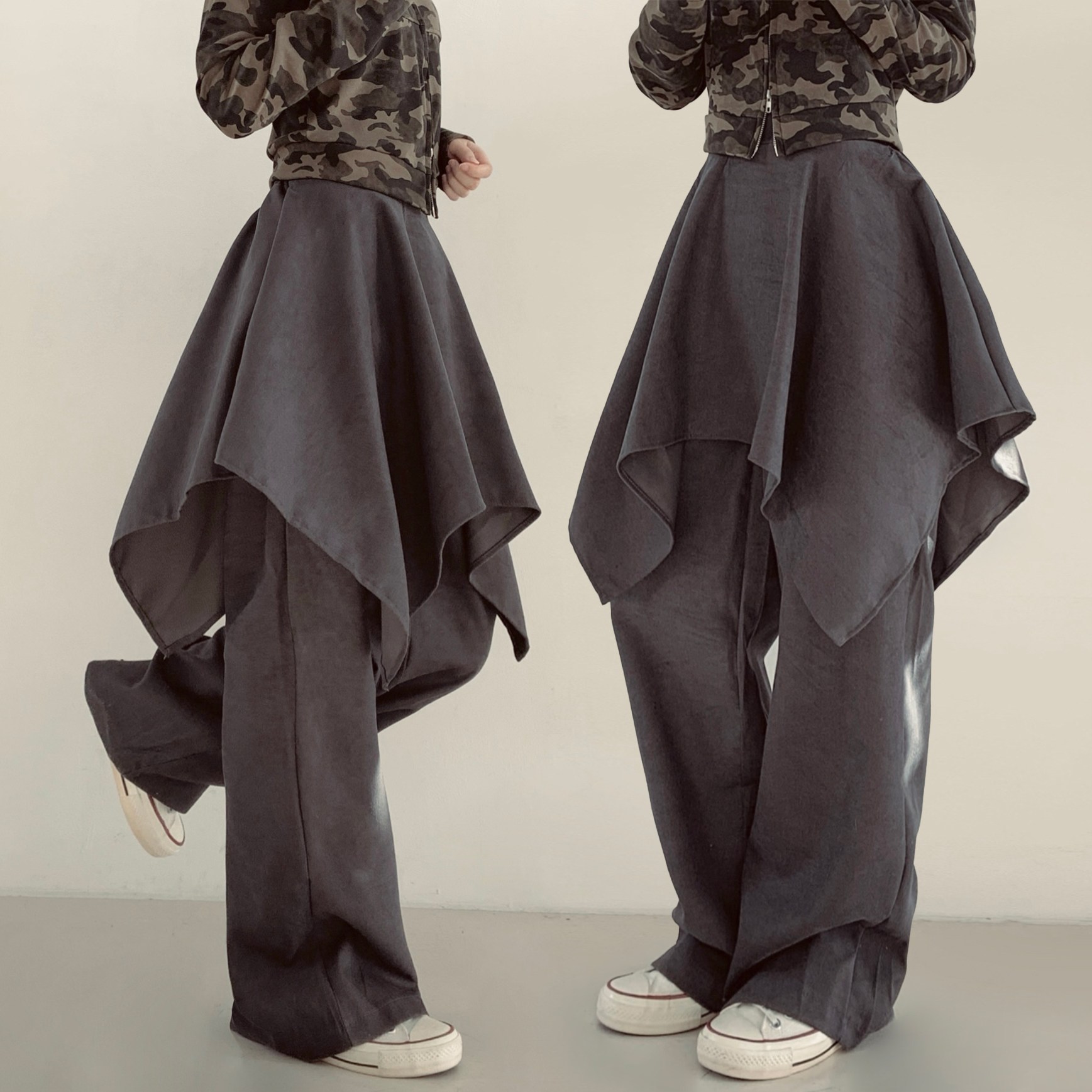 제이앤썸 랩팬츠 치마바지 와이드 레이어드 일체형 팬츠 플레어 주름 언발 스커트 밴딩 바지 24,000원